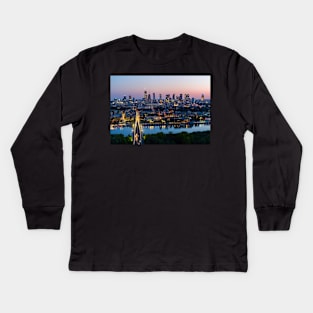 Warsaw city center, Vistula river and Swietokrzyski bridge at dusk Kids Long Sleeve T-Shirt